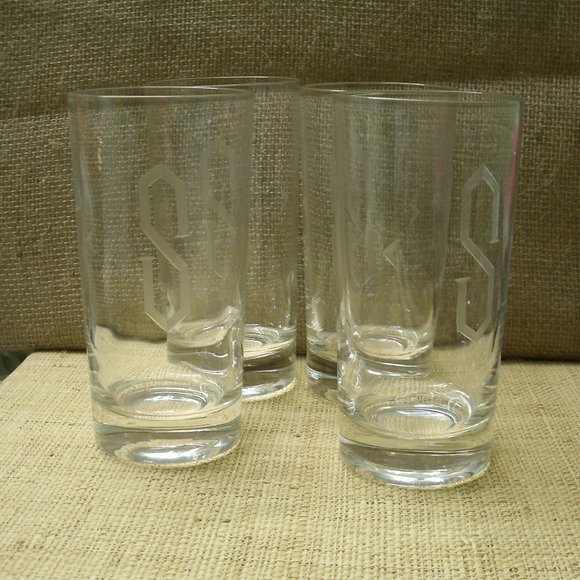 Vintage S initial Etched Glass Set of 4 - Picture 4 of 16